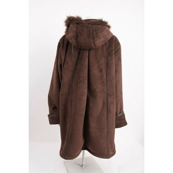 Excelled Collection Womans Brown Faux Suede Coat Size 2XL Faux Fur Trim Hood NWT - Picture 4 of 6